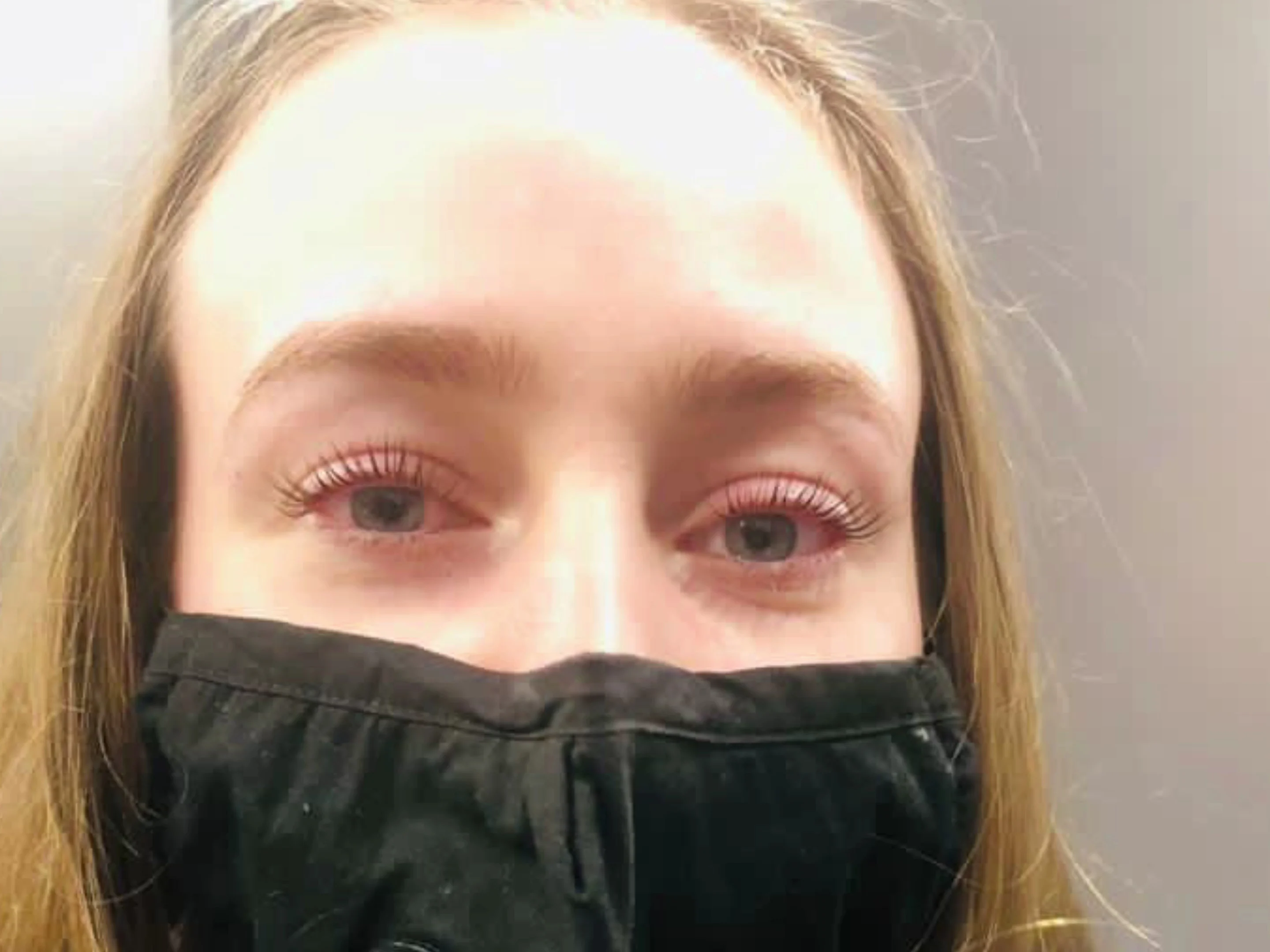 Lifted and tinted lashes photographed after treatment